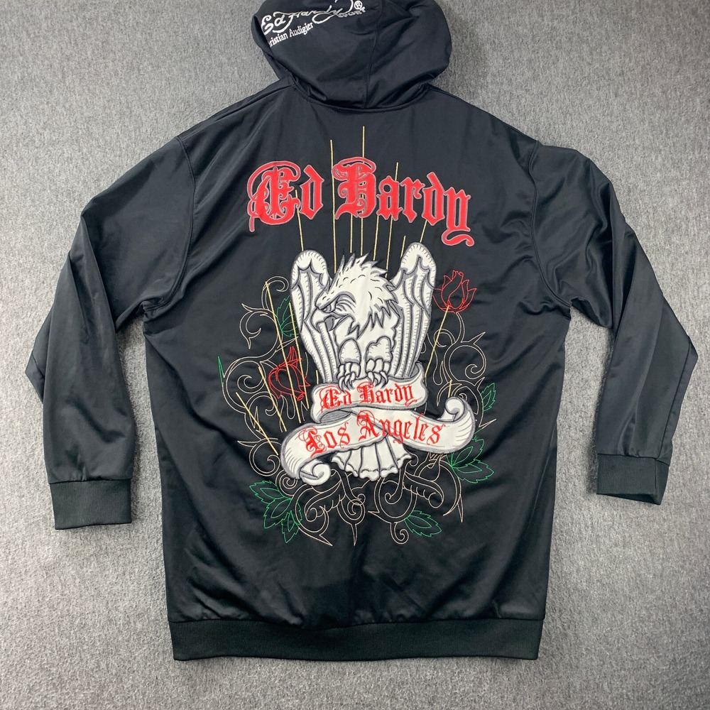 Ed Hardy by Christian Audigier Jacket Men 2XL Black Embroidery Graphic Eagle Y2K
